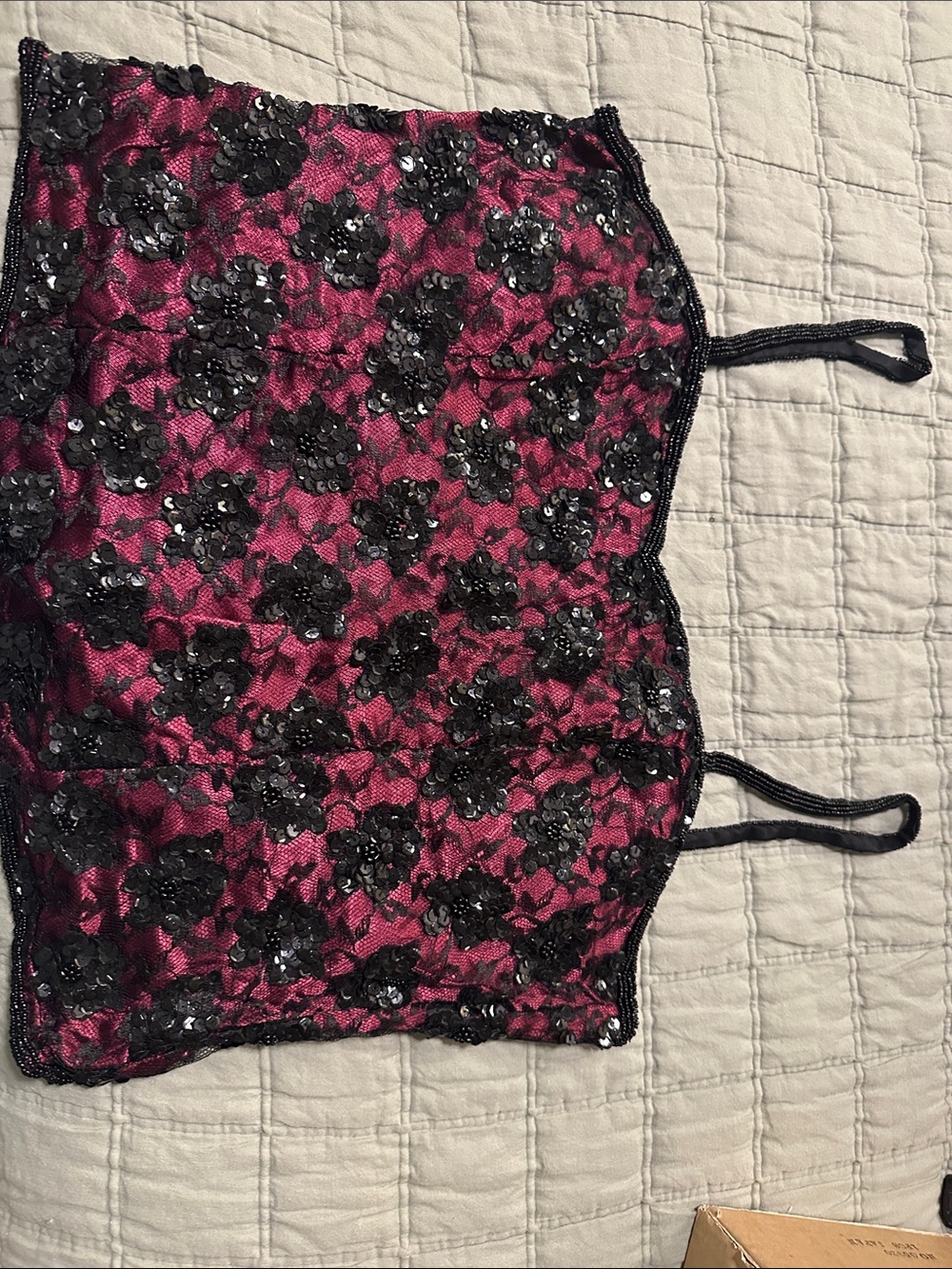 Floral Lace Sequin Cami Slip - Black on Fuchsia